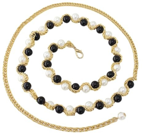 Ieron Ceinture à chaîne de Taille, Ceinture à maillons réglable pour Femmes et Filles, Ceinture à Bijoux de Ventre Tendance pour Jeans, Pantalons, Robes, Perles Blanches et Noires