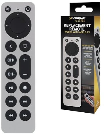 Xtreme Replacement Remote Compatible with Apple TV, Large Button Universal Replacement Remote for Apple TV Remote and TV, for Apple TVs Gen 1 2 3 4 5 All Models, Also Controls Various TV Brands