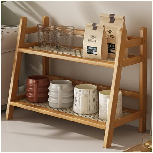 AIRCADIA Küchen Organizer 2 Tiers Bambus Nachahmung Rattanweberei Deko Küche,Gewürzregal Stehend Küche Aufbewahrung & Organisation Kaffeepads Aufbewahrung,Tee Organizer Tassenhalter(40 * 18 * 29)
