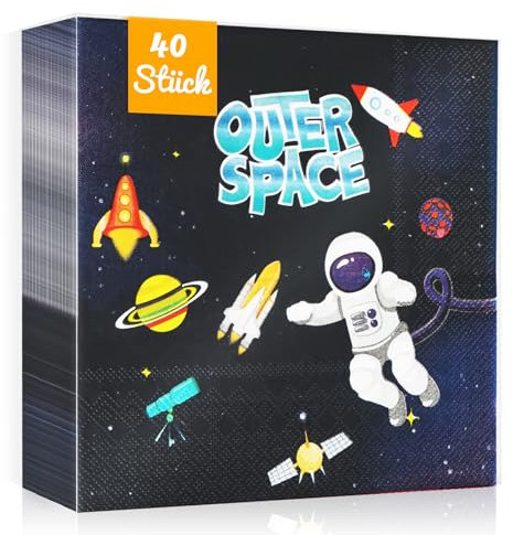 WenmthG 40 Stück Servietten Weltraum Kindergeburtstag Deko 33 x 33 cm - 40 Servietten Geburtstag Kinder weich Kein abfärben, Astronaut Servietten Deko