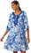Roman Originals Smock Dress for Women UK Ladies Cotton Summer Embroidered Frilled Tiered Casual Beach Cruise Holiday Cocktail Party 3/4 Sleeve Pull On Gathered Skirt - Floral Blue - Size 14