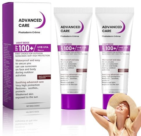 2PCS Sonnencreme LSF 100, Sport Sonnenschutz, Wasserfeste Sonnencreme für Gesicht und Körper, Anti-Aging Sonnenschutz LSF 100, Beruhigende Sunscreen