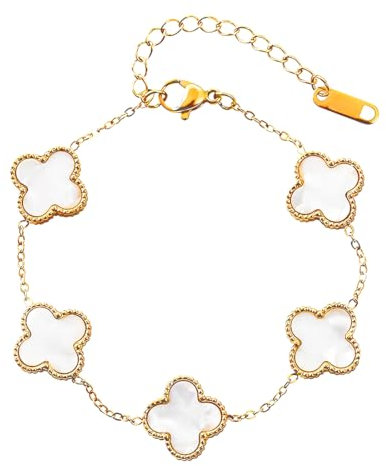 EIROVYA 1 Stück 18K Vergoldet Vierblättriges Kleeblatt Armband, 18K Gold plattiert Liebe Freundschaft Armband Cubic Zirkonia Armreif, Goldplattiertes Vierblättriges Geschenk für Frauen