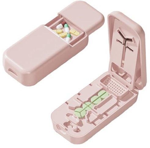 lomonmen Cortador de Pastillas,Partidor de Pastillas Múltiples,Corta Pastillas Medicamento para Tabletas Pequeñas y Grandes,Cortador Pastillas para Viajes y Mascotas(X rosa)