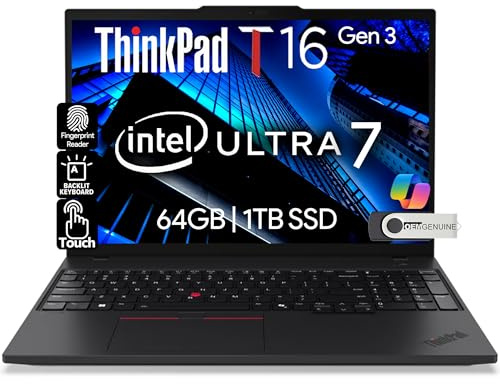 Lenovo ThinkPad T16 Gen 3 Touchscreen Laptop 16 FHD+ Display, Intel Ultra 7-155U (Beats i7-1355U), 64GB DDR5 RAM, 1TB SSD, 5MB Webcam, impronte digitali, retroilluminato KB, WiFi 6E + BT, RJ-45, HDMI
