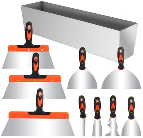 Ruaizel Plastering Tools Set, Stainless Steel Drywall Plastering Spatula, Taping Knife for Wallpaper, Drywall (10)