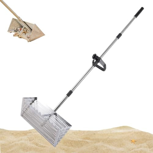 Générique Rastrello da spiaggia professionale – Rastrello da pulce di sabbia con manico 140 cm – Cesto 40 x 20 cm per pesca con esche, pulizia spiaggia e giochi per bambini