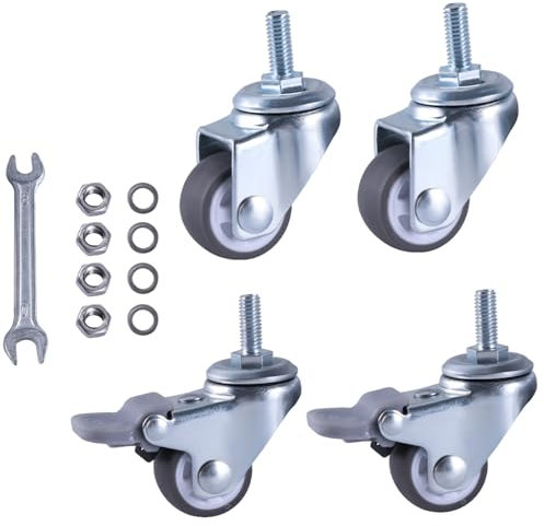 GIVIHGETI Klein Lenkrollen für Möbel, 25 mm Möbelrollen Lenkrollen Tragkraft 8 kg pro Rad mit 2 Bremsen, Leise Rutschfeste Gummirollen mit Gewinde für Innen Außen Möbel
