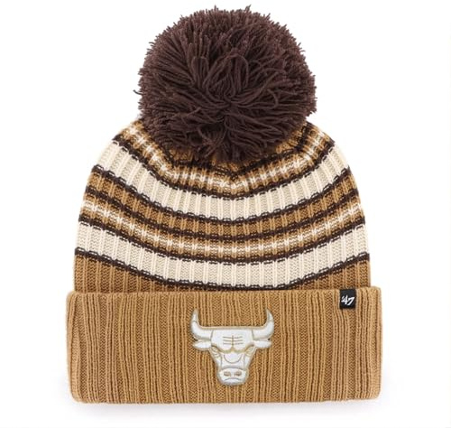47 Chicago Bulls Damen-Beanie-Mütze mit Bommel, Espressomütze mit Bündchen, Wintermütze