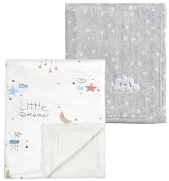 CREVENT 2 x 75 cm x 100 cm, niedliche, gemütliche, Flauschige, warme Babydecken für Säuglinge, Kleinkinder, Bettwäsche, Kinderbett, Kinderwagen – graue Wolke + Traum
