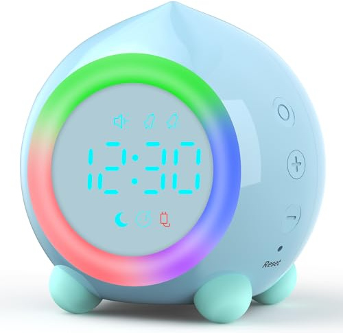 Edillas Digital Wecker Kinder für Jungen Mädchen | Kinderwecker mit Farbigem Nachtlicht, Timer, Dualer Alarm, 6 Wecktöne, Snooze‑Funktion für Schlafzimmer Und Zur Schulsaison