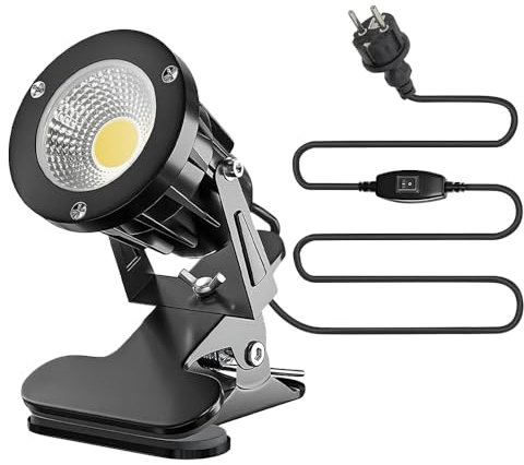 SKIKHN LED Faretto Morsetto, 7W Faretto LED con Spina con Clip, Faretti a LEd da Giardino con 3M Cavo, Luce Caldo 3000K, IP65 Resistente, per Piante da Giardino, per Esterni, Cortile, Prato e GiardinO