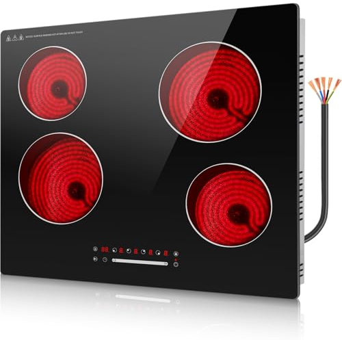 Alemania Glaskeramikhäll 60 cm, 4 zoner, 6 000 W, infälld elektrisk spis med skjutreglage, 9 effektnivåer, timer 1–99 min, paus, håll varm, barnlås