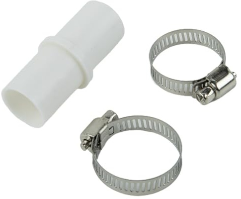 Ablaufschlauchverbinder für Waschmaschine, Geschirrspüler-Adapter-Set mit Edelstahl-Klemmen für Spülbecken-Müllentsorgung, Weiß und Silber