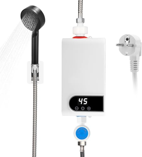 Mini chauffe-eau instantané 5500 W, rapide sans réservoir 220 V, chauffe-eau instantané avec kit de douche, avec indicateur de température LED pour douche (A)