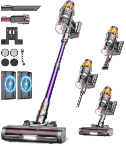 Aspirapolvere Senza Fili con 150 Min, 2 Batterie/650W/58KPA/2.0L, Scopa Elettrica Senza Fili con Display a LED, 11 Stadi Filtrati, Autoportante e Anti-Groviglio per Auto/Pavimenti/Tappeti/Peli Animali