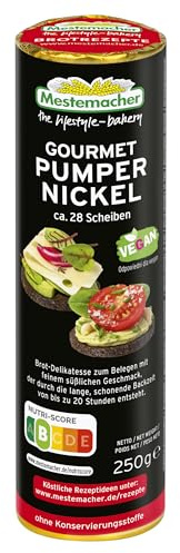 Mestemacher Westfälischer Pumpernickel rund, vegan, Nutri Score A, 60% Roggenvollkornschrot, vollmundiges Aroma, 28 Scheiben regionale Brot Spezialität, 250g