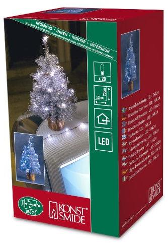 Konstsmide USB Künstlicher Weihnachtsbaum mit Lametta und 20 weißen LEDs, silberfarben