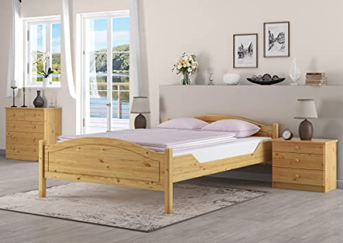 Erst-Holz Doppelbett 140x200 Kieferbett Massivholz Ehebett Französisches Bett V-60.30-14, Ausstattung:Rollrost inkl.