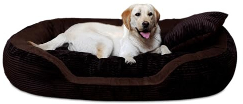 tierlando® Philip Soft Cord Hundebett aus edlem Cord-Velours-Mix mit bequemer 4-Kammer-Matratze, pflegeleichtem Bezug und Stabiler Polsterung Größe: 110x80cm | Farbe: 01 Braun