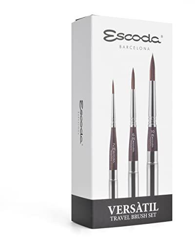 ESCODA Set bestehend aus 3 Aquarellpinseln - Das professionelle Versàtil-Reiseset enthält in Barcelona handgefertigte Pinsel mit Kunsthaar