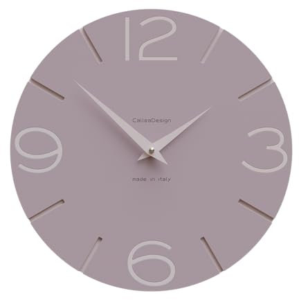 CalleaDesign - Smile Wanduhr, handgefertigt in Italien, 30 cm, elegant und leise, hohe Qualität, perfekte Geschenkidee [pflaumengrau und muschelrosa].