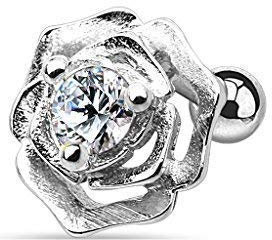 Tapsi´s Coolbodyart® Piercing Tragus Helix Ohr Cartilage Edelstahl Chirurgenstahl 316L 6mm Zirkonia,Rose Silber