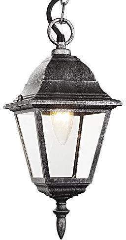 Black/Silver Cast Aluminium IP44 Outdoor Hanging Lantern by Happy Homewares