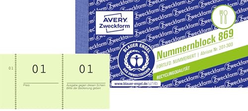 AVERY Zweckform 869-10-1 Nummernblock (105x53mm, 1.000 fortlaufend nummerierte Abrisse von 1-100 pro Block, 10 Blöcke mit je 100 Nummern, ideal für Veranstaltungen aller Art, Tombolas) grün