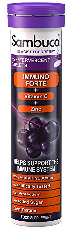 Sambucol Natural Black Elderberry Immuno Forte Effervescent Tablets | Vitamin C | Zinc | Immune System Supplement | 15 Tablets