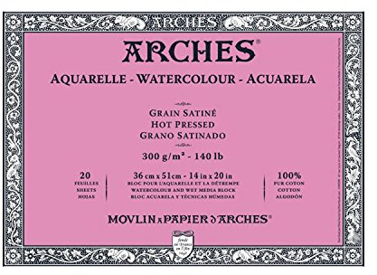 Arches 1795075 Aquarellpapier im Block (36 x 51 cm, 4-seitig geleimt, 300g/m² Satiniert) 20 Blatt naturweiß