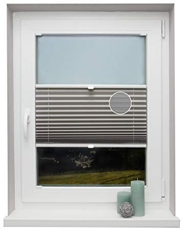 Plissee auf Maß Thermo für alle Fenster Montage in der Glasleiste Blickdicht mit Spannschuh Sonnenschutzrollo Hellgrau Breite: 41-50 cm, Höhe: 40-100 cm