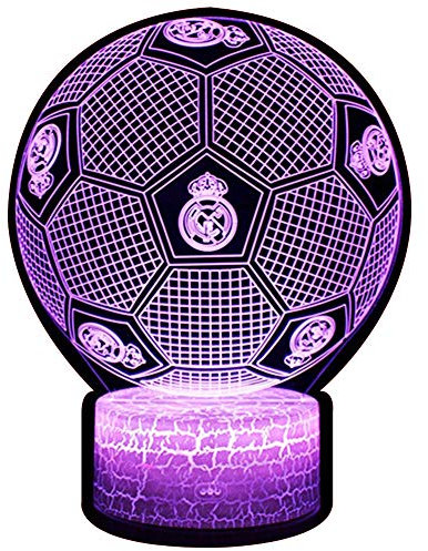 3D Lámpara de Escritorio NHSUNRAY 7 colores LED Touch lámpara de mesa con control remoto para niños cumpleaños regalo de San Valentín de Navidad (Real Madrid football)