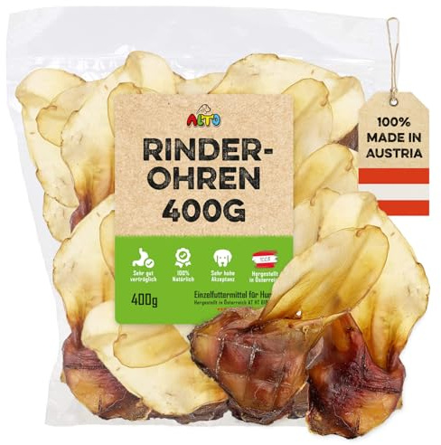 ALTO – Große Rinderohren mit Muschel für Hunde – Qualität aus Österreich – getrocknete Rinderohren für große Hunde 400g