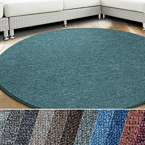 casa pura Teppich London | viele Größen | pflegeleichter Flacher Schlingenflor | Flurteppich, Wohnzimmerteppich, Küchenteppich, Schlafzimmerteppich (Grün - rund 200 cm Durchmesser)