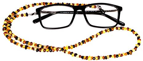 AMBERAGE Natürliche baltische Bernstein Perlen Brillen Brillen Halter/Brillenkette für Erwachsene Handgefertigt (3 Farben) (Multi Farbe)