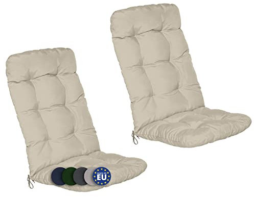 Beautissu 2er Set Hochlehner Auflagen 120x50x8cm - Sitzpolster Set für Gartenstühle Outdoor Stuhlkissen hoch – Gartenstuhlauflage für Hochlehner in Natur - Flair HL