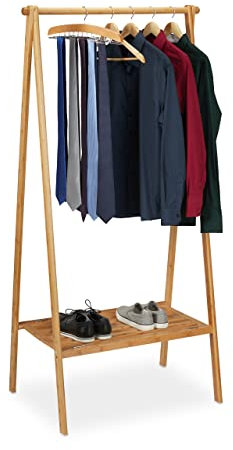 Relaxdays Kleiderständer Bambus, klappbarer Garderobenständer m. Ablage, platzsparend, Flur, HBT 170 x 83 x 56 cm, natur