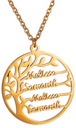 Personalised family named necklace family tree silver necklace names silver tree of life necklace for women necklace with names of children personalised necklace for mum (gold)