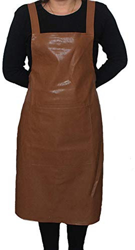 Maijia Kochschürze für Damen & Herren, wasserdichte Lederschürze mit 2 Taschen für Profi-Köche, Barista, Restaurant, Holzarbeiter, Geschäft, Barkeeper (Braun)