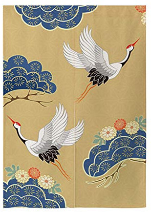 Japanese Style Doorway Noren Door Hallway Half Curtain Entrance Curtain for Home Decoration.31.5x59 Inch -(Red-crowned crane) A025