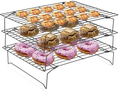 3 Tier Cooling Racks Baking Rack Cake Cooling Tray Roasting Rack Roasting Baking Grilling Racks Carbon Steel Nonstick Cooking Grill Tray for Biscuit Cake Bread 34 x 24.5 x 19.5cm