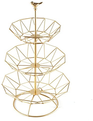 ZJYWMM Decorative Fruit Basket 3 Floors - Metal Fruit Etagere (47X 28.5/24.2/19.5Cm) for More Space on The Worktop - Hollow Exquisite Fruit Bowls for Storage Vegetables, Snacks,Gold