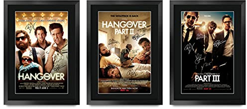 HWC Trading FR A3 The Hangover Collection x 3 Bradley Cooper, Zach Galifianakis Geschenke gedrucktes Poster, signiertes Autogramm, Bild für Film-Fans, A3 gerahmt, 3 Stück