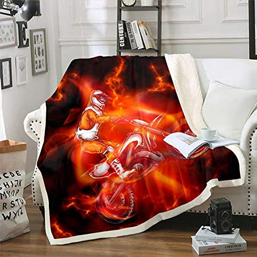 Homemissing Motocross Racer Gedruckt Kuscheldecke Kinder Jungen Mädchen Extremsportarten Thema Flanell Fleecedeckes 3D Dreckiges Fahrrad Decke 130x150cm Motorrad Drucke Zimmer Dekor Wohndecke
