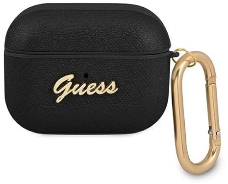 Guess GUAPSASMK Hülle für AirPods Pro schwarz Saffiano Script Metal Collection