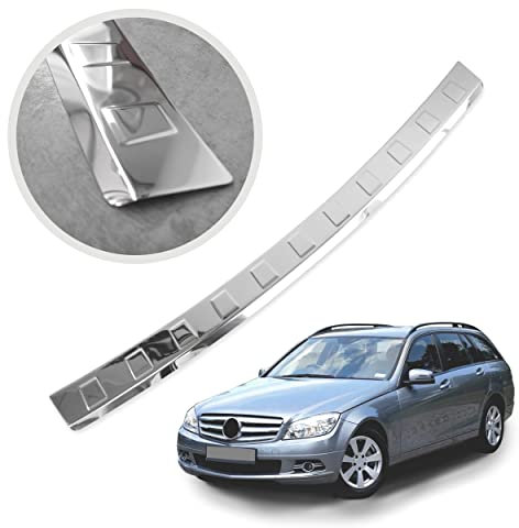 CHROMEMASTER | Ladekantenschutz Stoßstangenschutz | Kompatibel mit Mercedes C W204 Kombi 2007-04.2011; Edelstahl Poliert/Chrom; Unsere Lackschutzleiste Sichert den Heckstoßfänger vor Kratzern