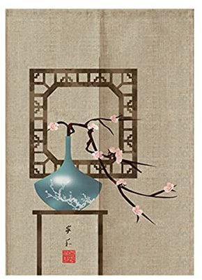 Hiseng Japonais Noren De Rideau de Porte Diviseur Tapisserie Fenêtre Rideaux Panneau, Tenture Décoration pour Chambre à Coucher Cuisine Restaurant Embrasure (Fleur de pêche,85x150cm)