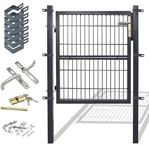 Yakimz Gartentor Gartentür Anthrazit Hoftor Zauntür Tor Inkl. Schloss 120 x 100 cm Zauntor Garten Gartenpforte Gitterzaun