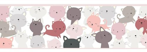 Profhome Kids Wallpaper Border 403741-GU self-Adhesive Border Pink Grey White 0.155 m x 5.00 m / 0.775 sqm